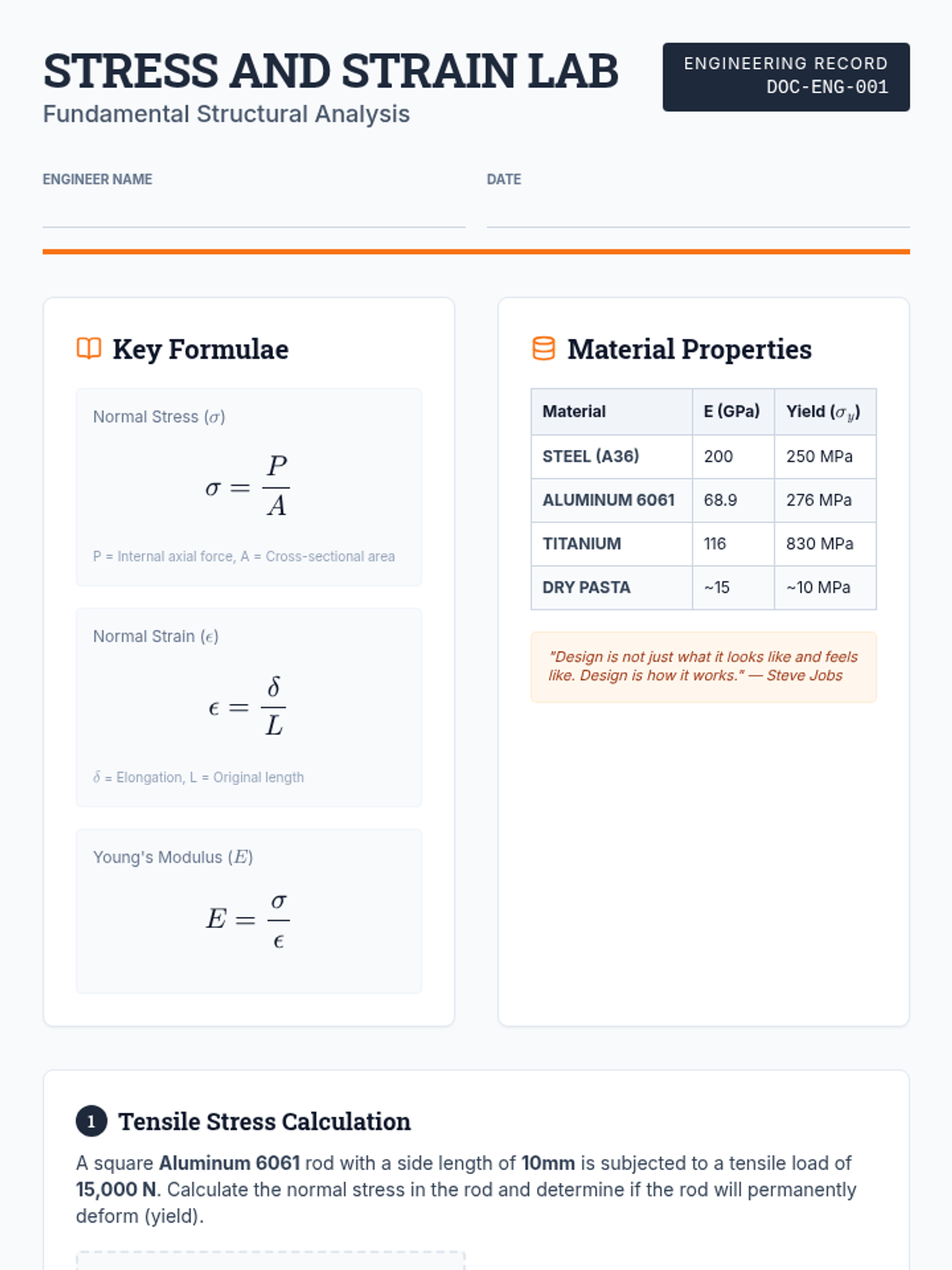 Stress Strain Lab Worksheet • Material • Lenny Learning