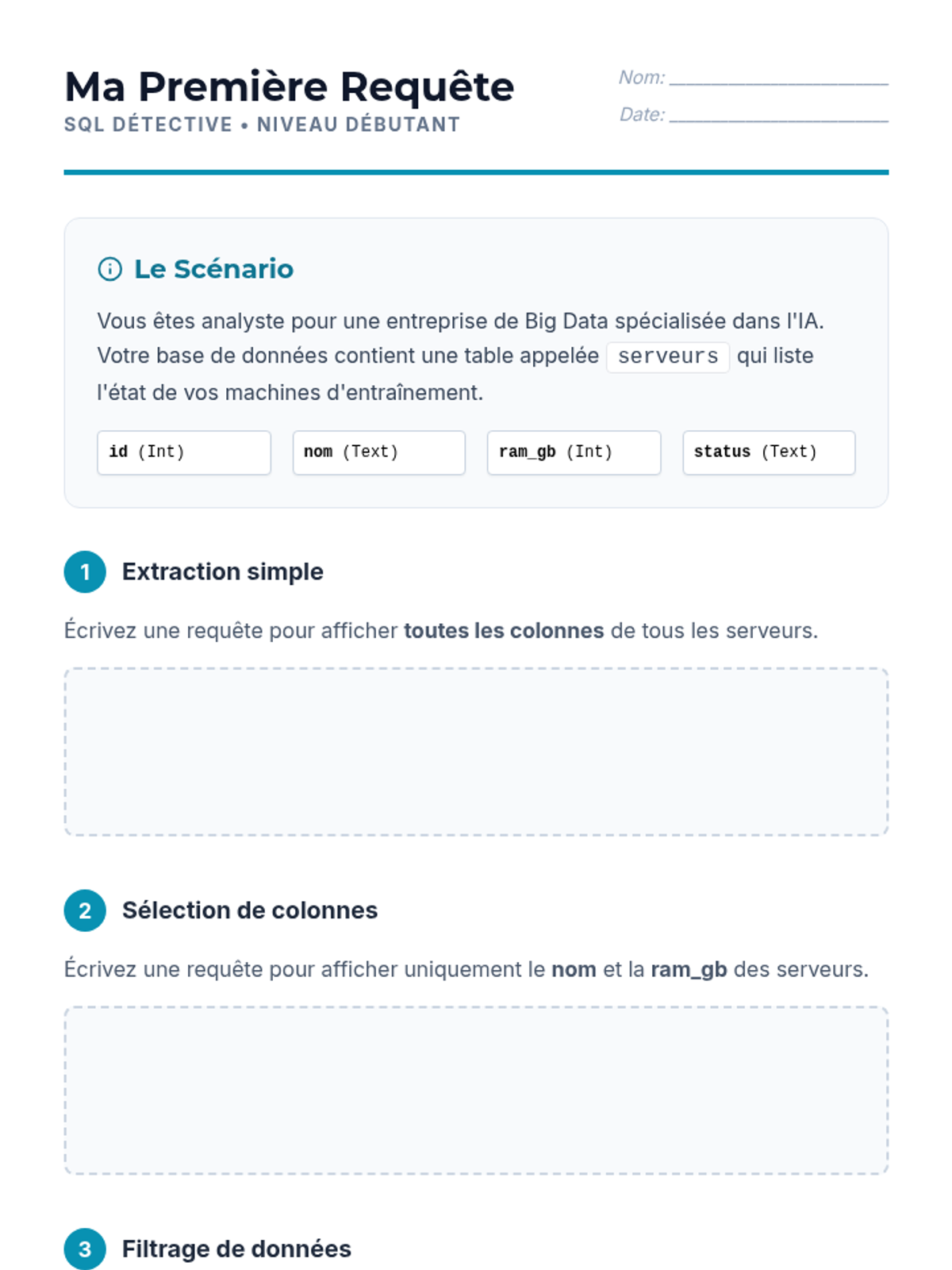 Ma Première Requête Worksheet