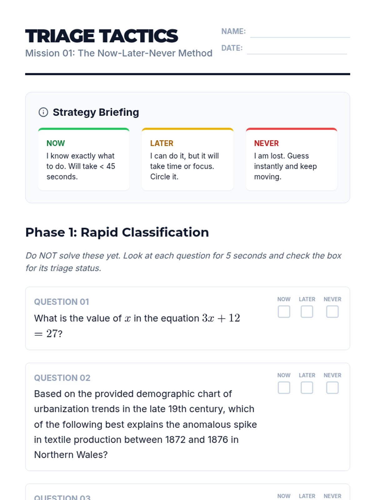 Triage Tactics Worksheet
