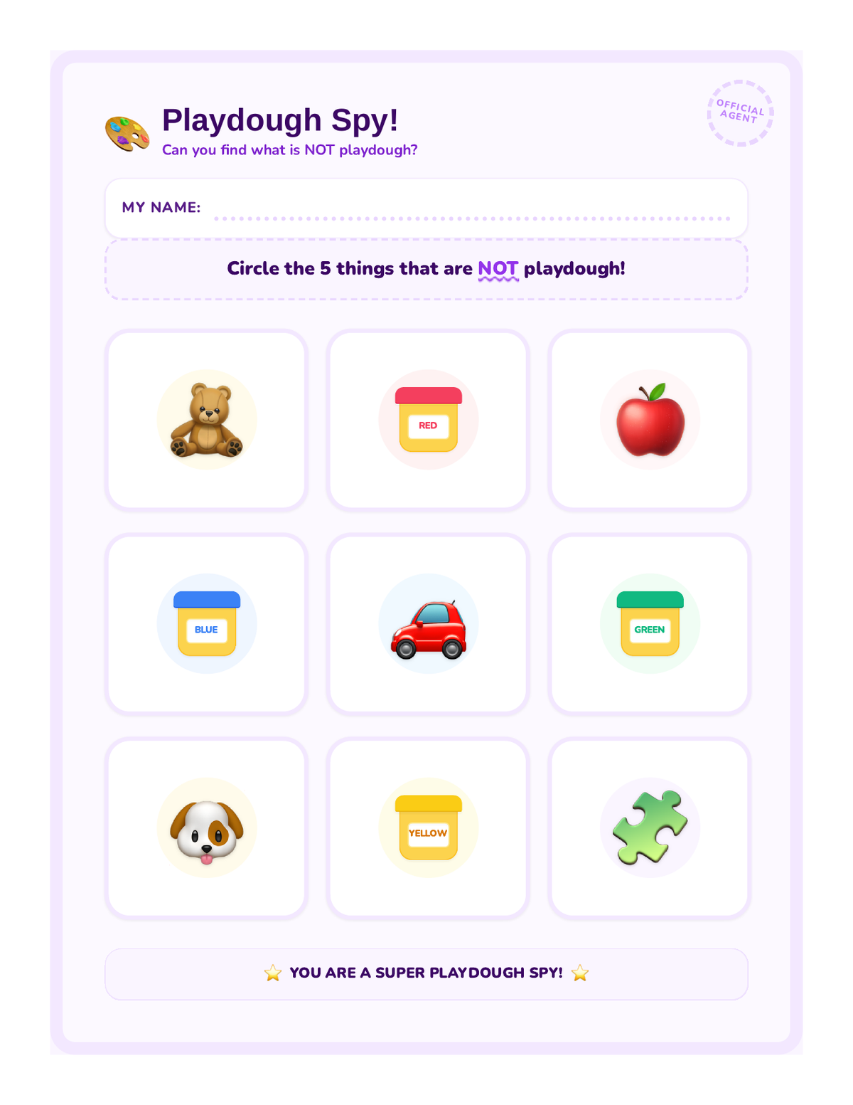 Playdough Detective Worksheet page 1