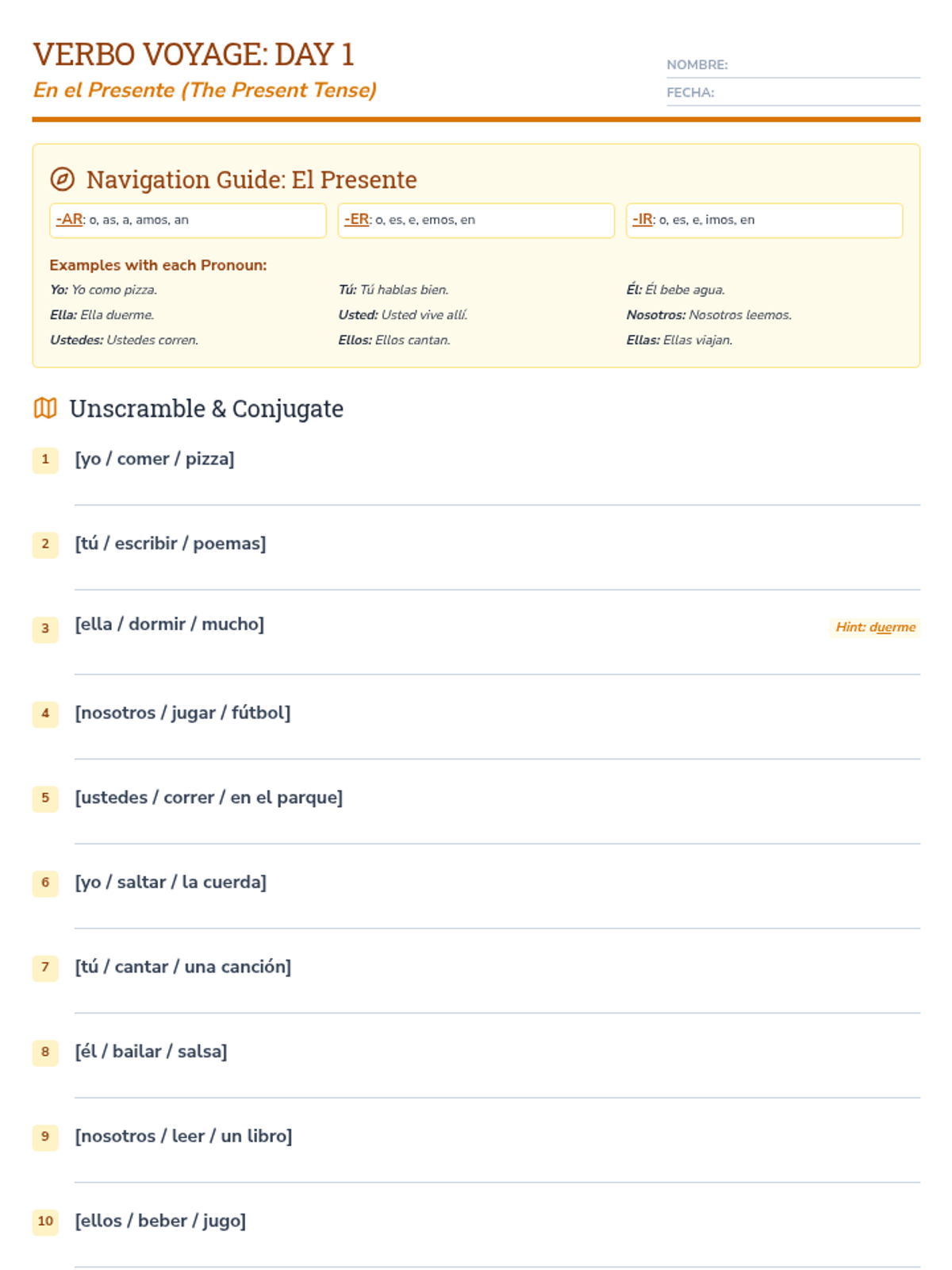 Presente Practice Worksheet