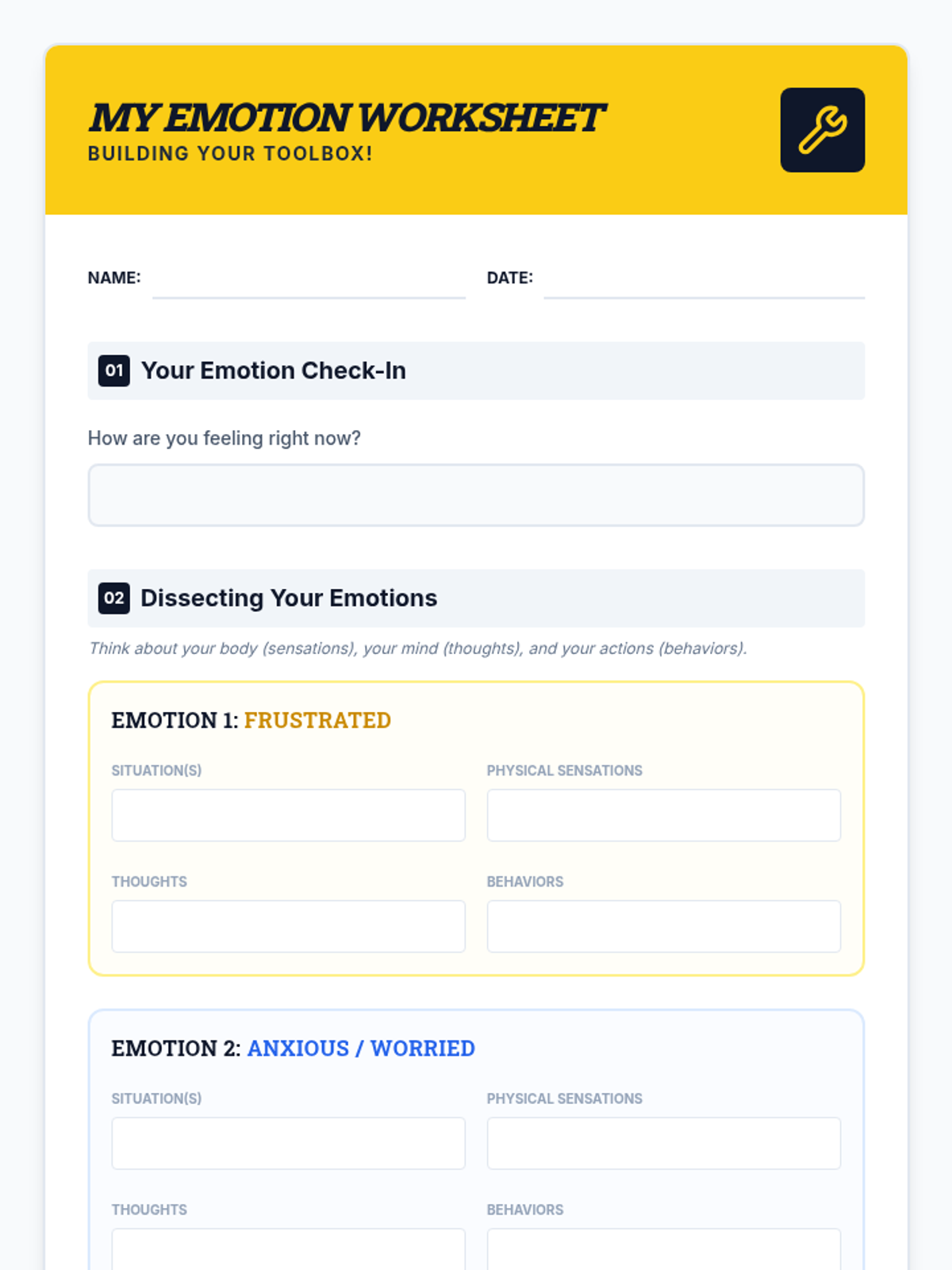 My Emotion Worksheet • Material • Lenny Learning