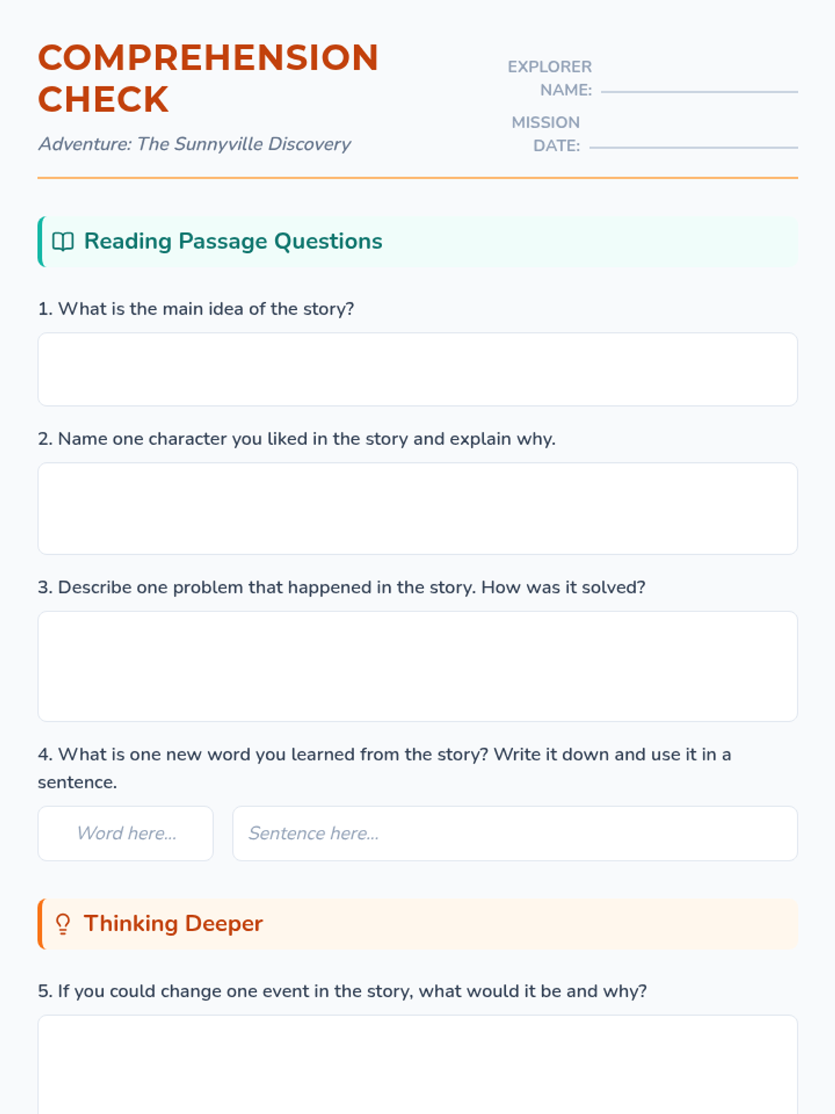 Comprehension Check Worksheet • Material • Lenny Learning
