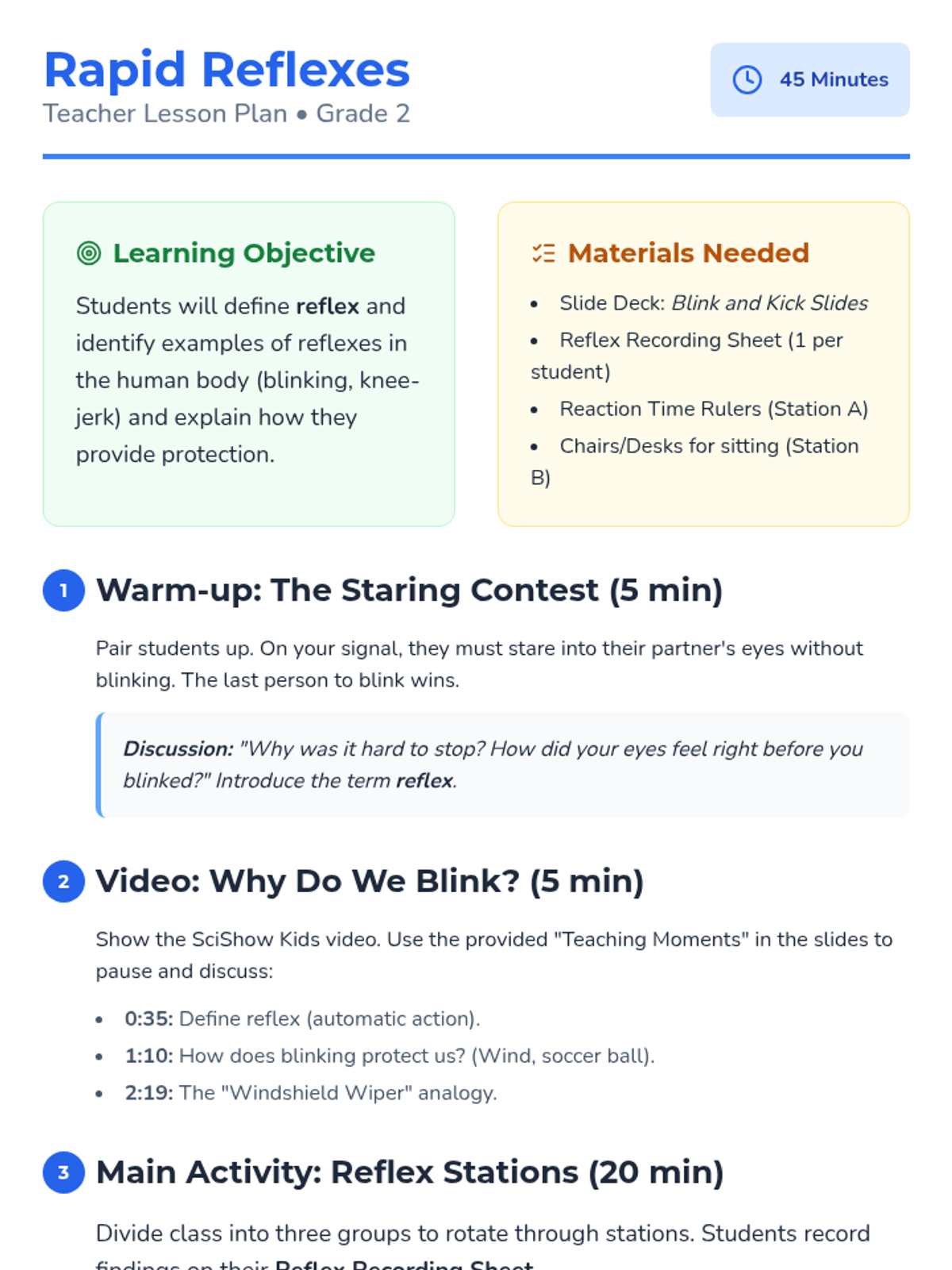 Rapid Reflexes Lesson Plan • Material • Lenny Learning