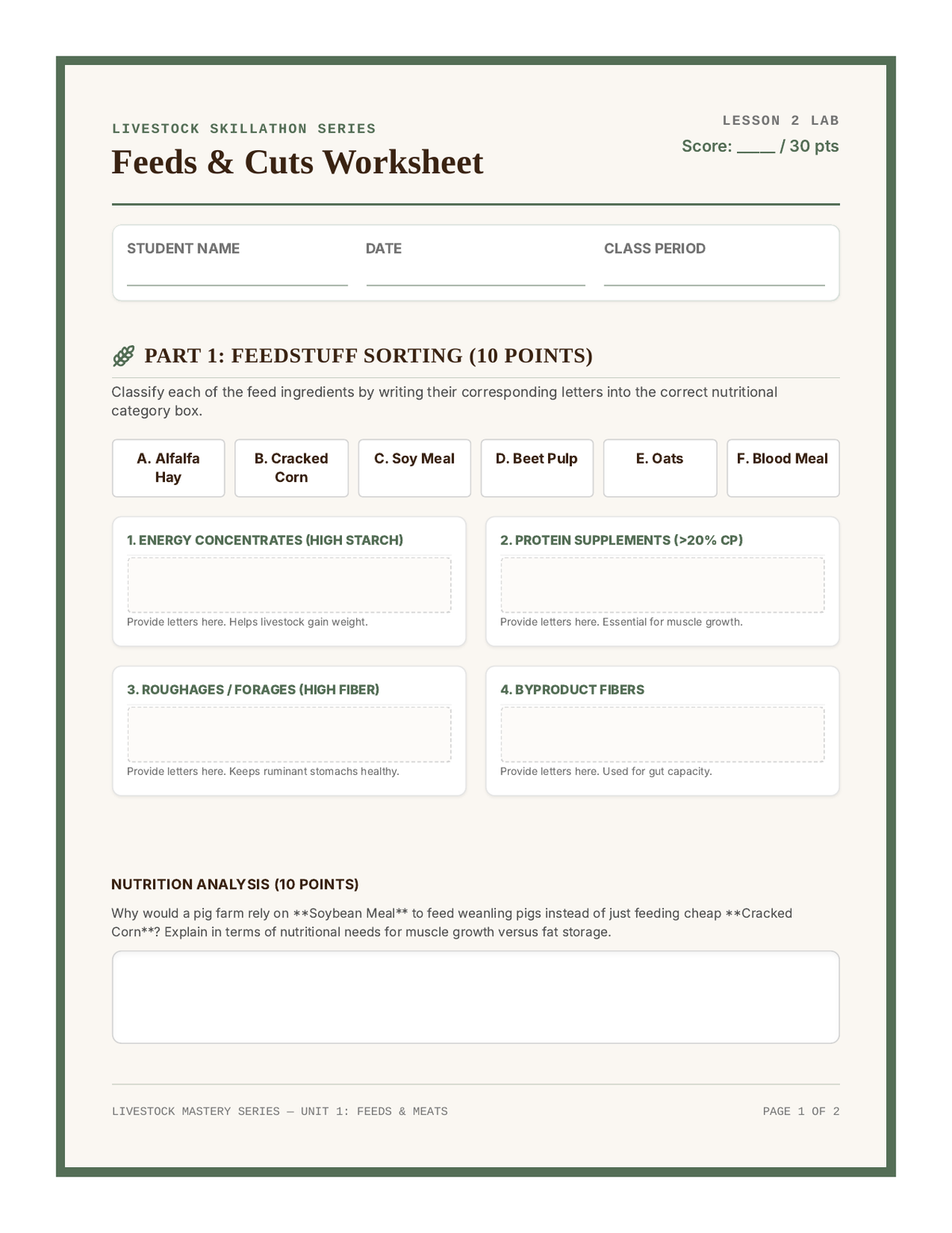 Feeds and Cuts Worksheet page 1