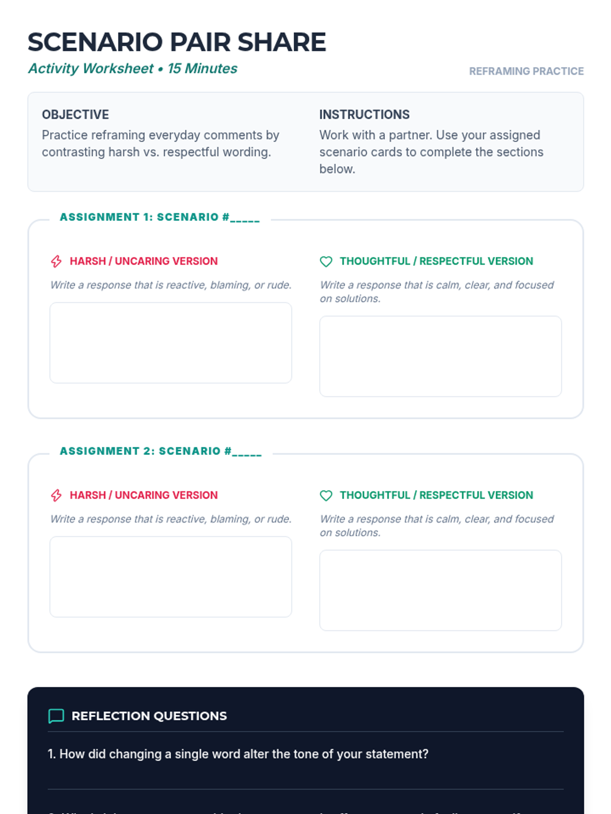 Scenario Pair Share Activity Sheet • Material • Lenny Learning