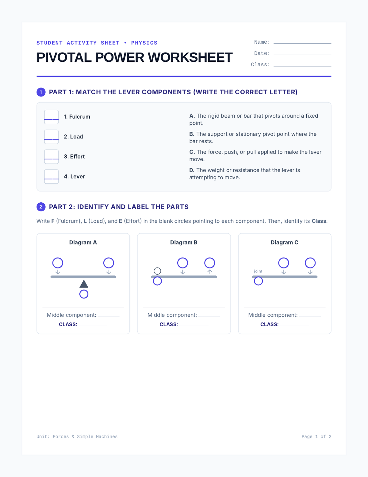 Pivotal Power Worksheet page 1
