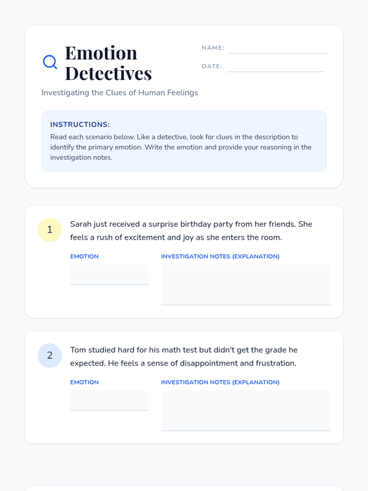 Emotion Detectives Worksheet • Material • Lenny Learning