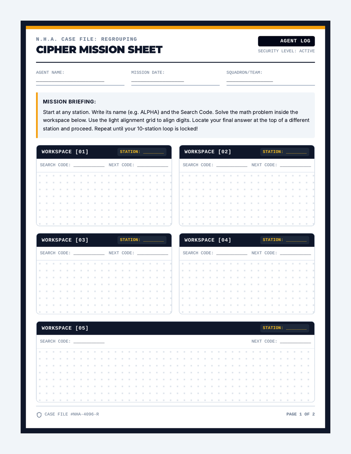 Number Hunters Recording Sheet page 1