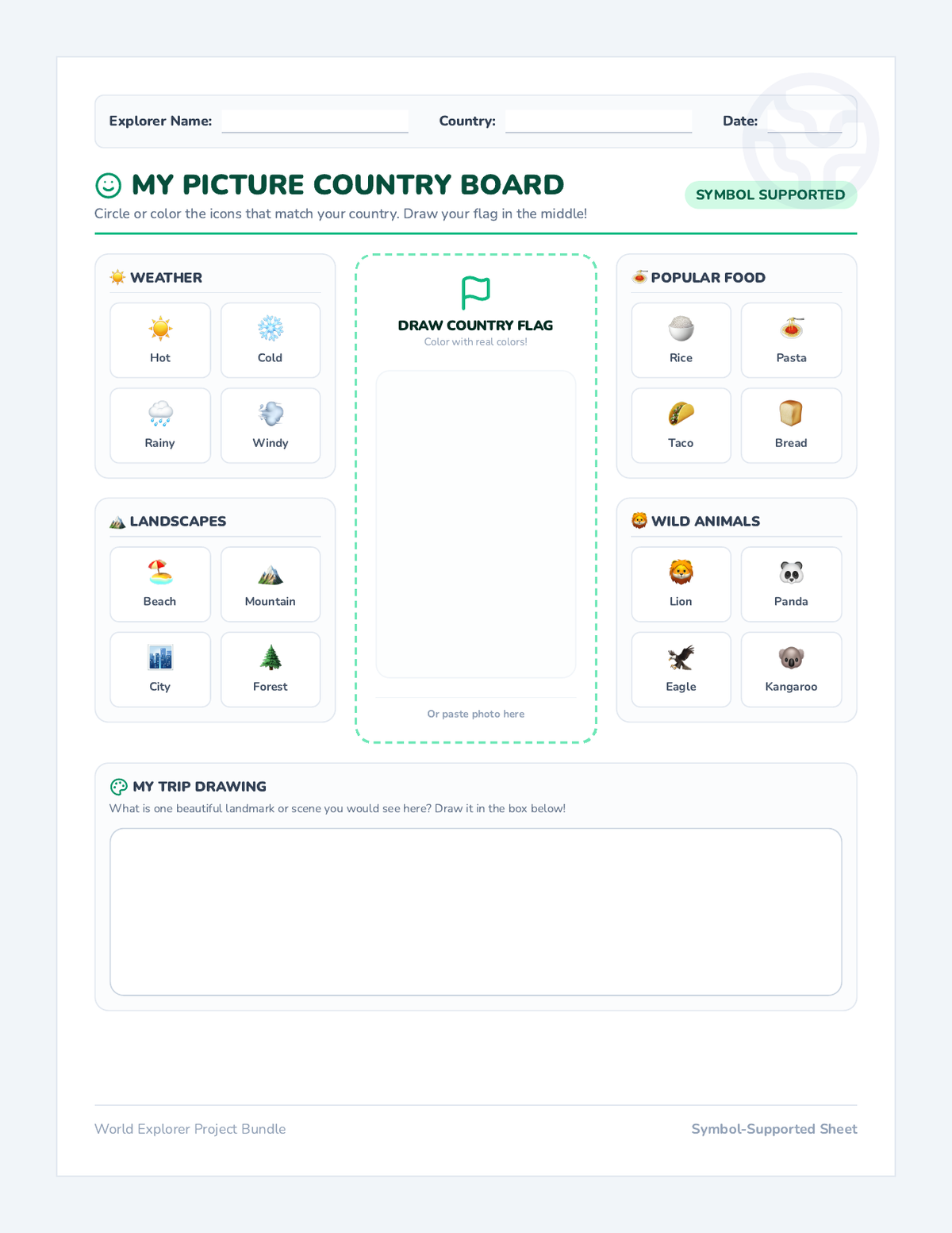 World Explorer Symbol Organizer page 1