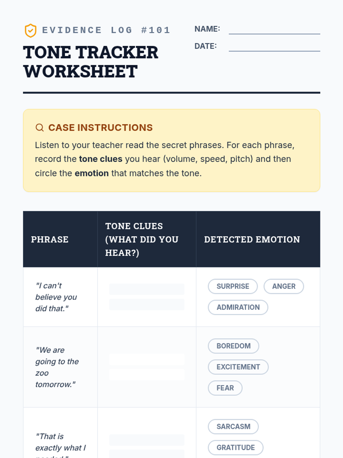 Tone Tracker Worksheet