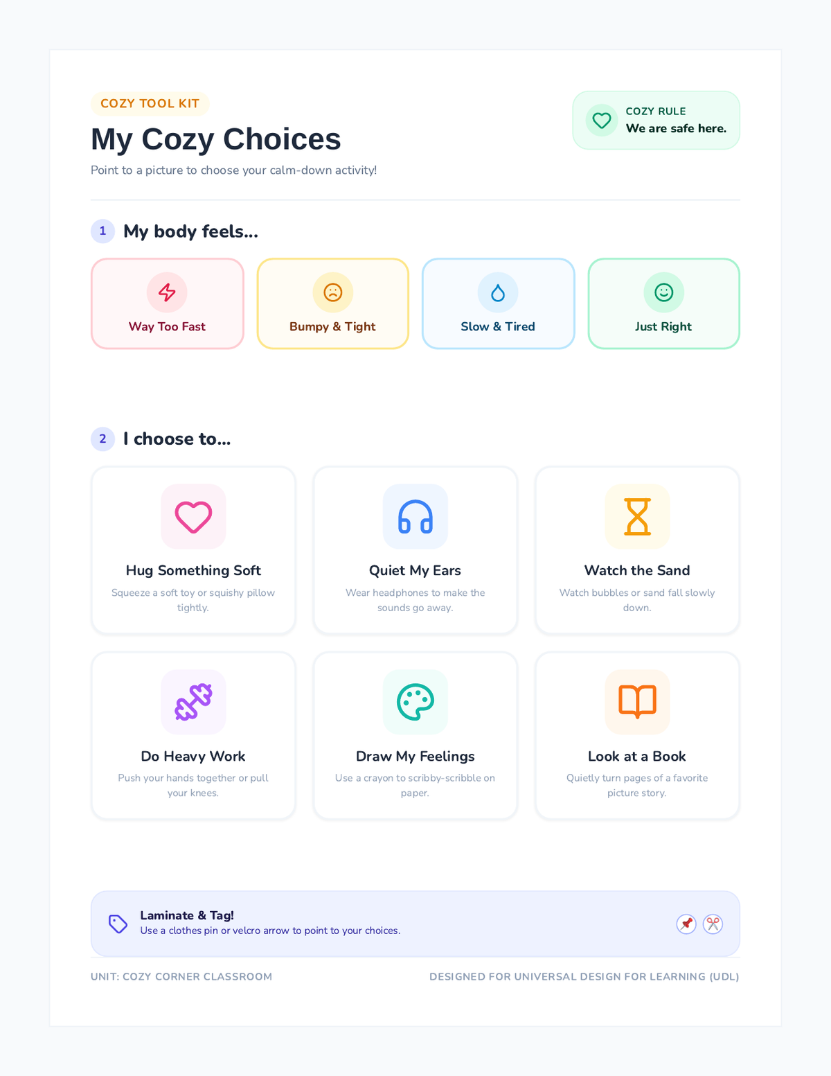 Cozy Corner Choice Board page 1