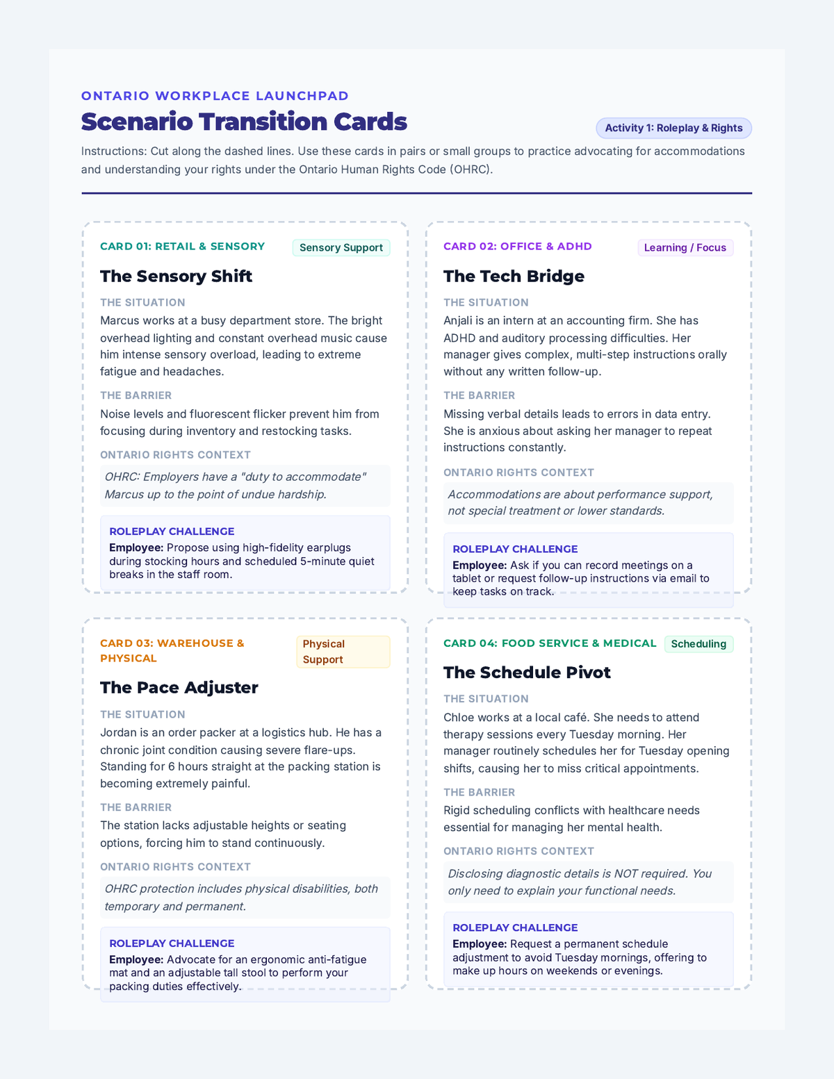 Workplace Scenario Cards page 1