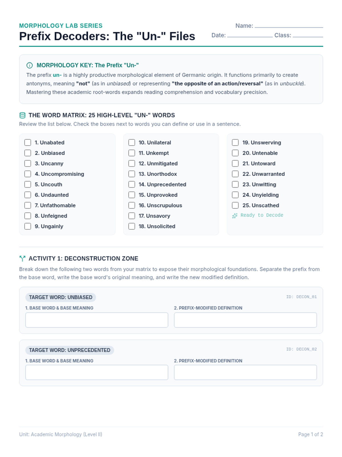 Prefix Decoders Worksheet
