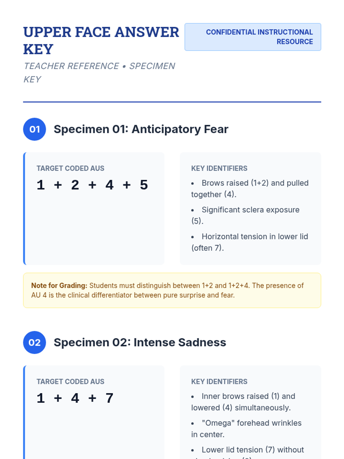 Upper Face Answer Key