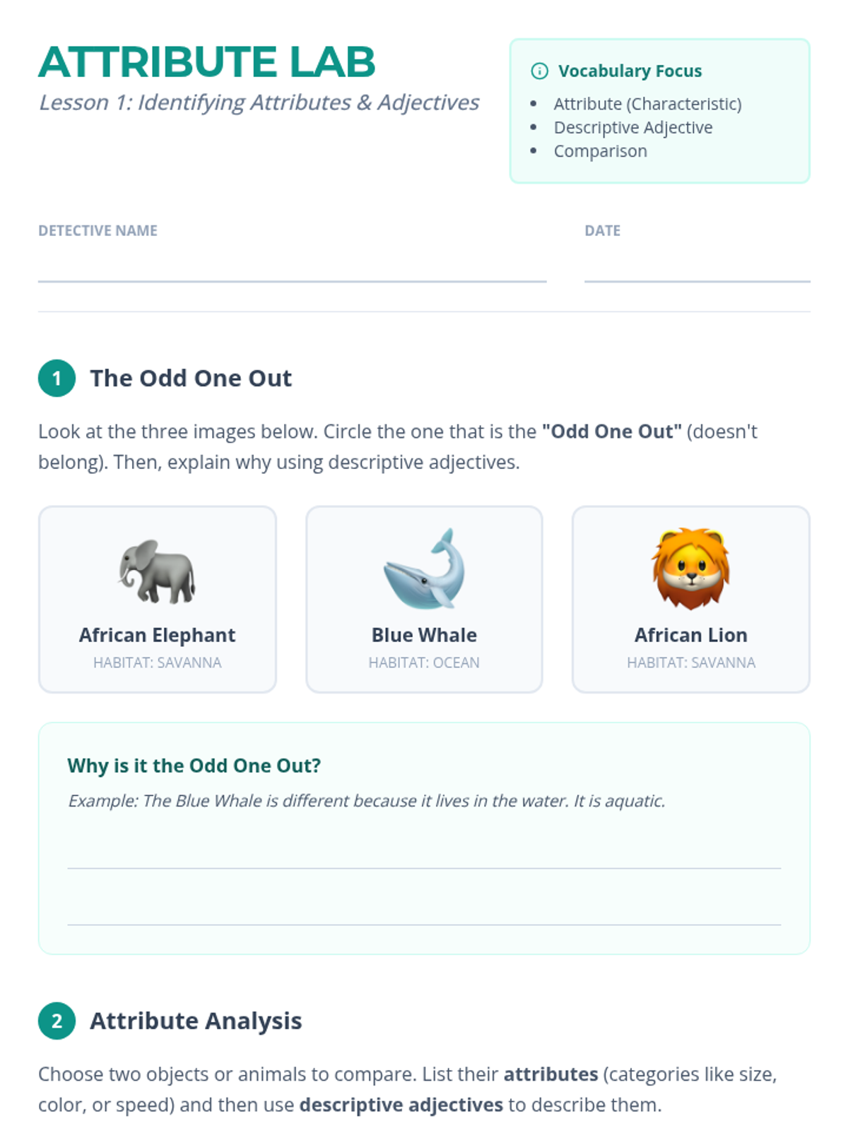 Attribute Hunt Worksheet