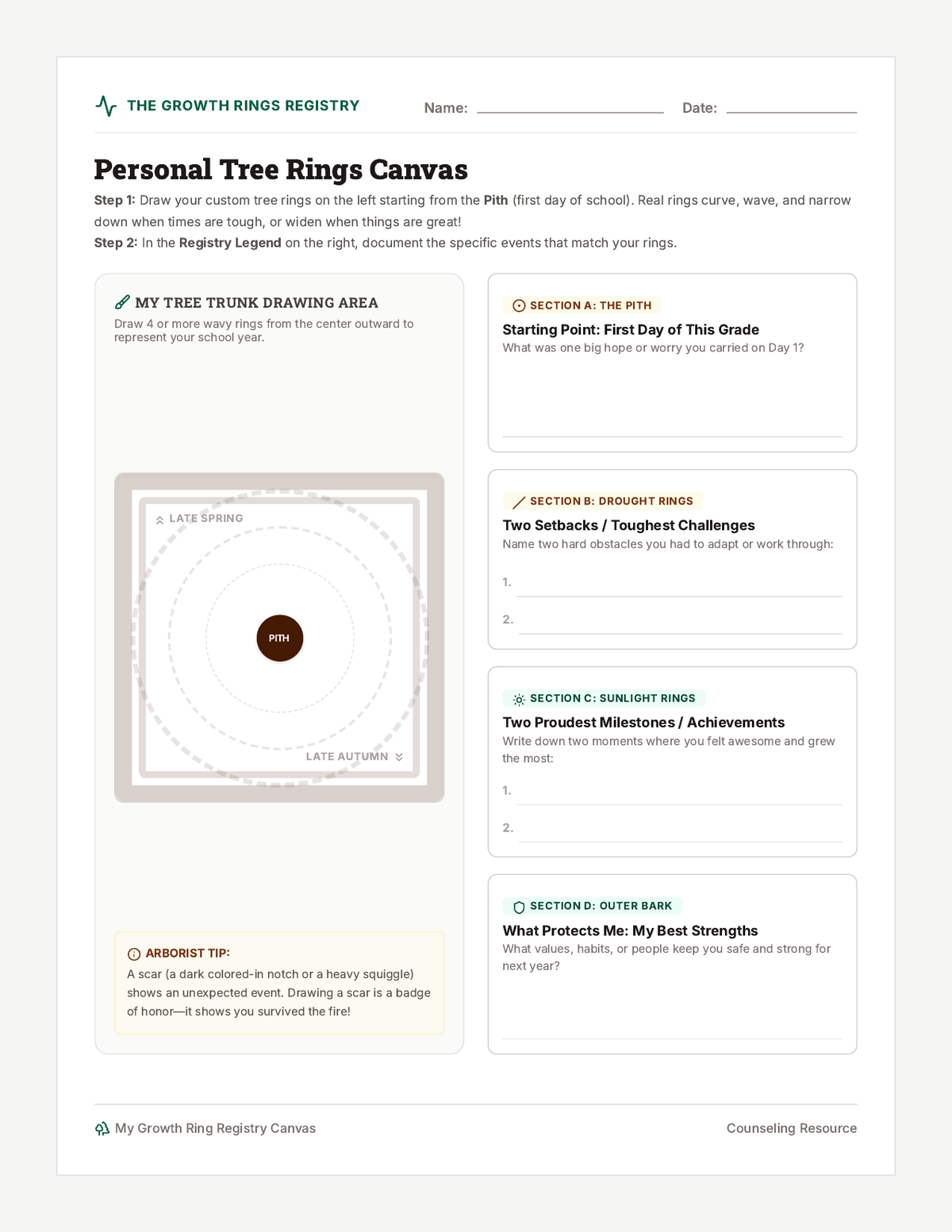 Growth Rings Activity Sheet page 1