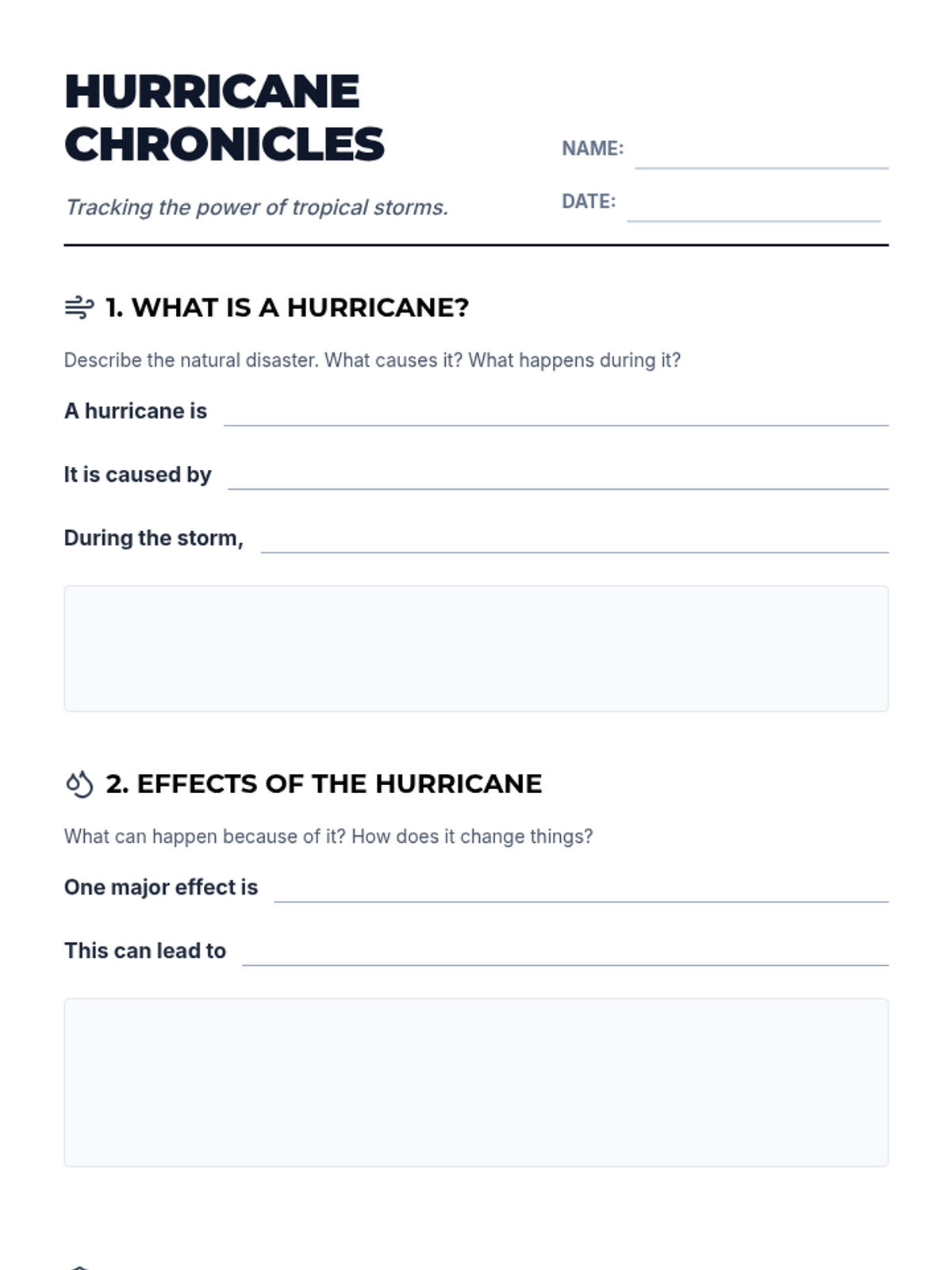 Hurricane Chronicles Worksheet