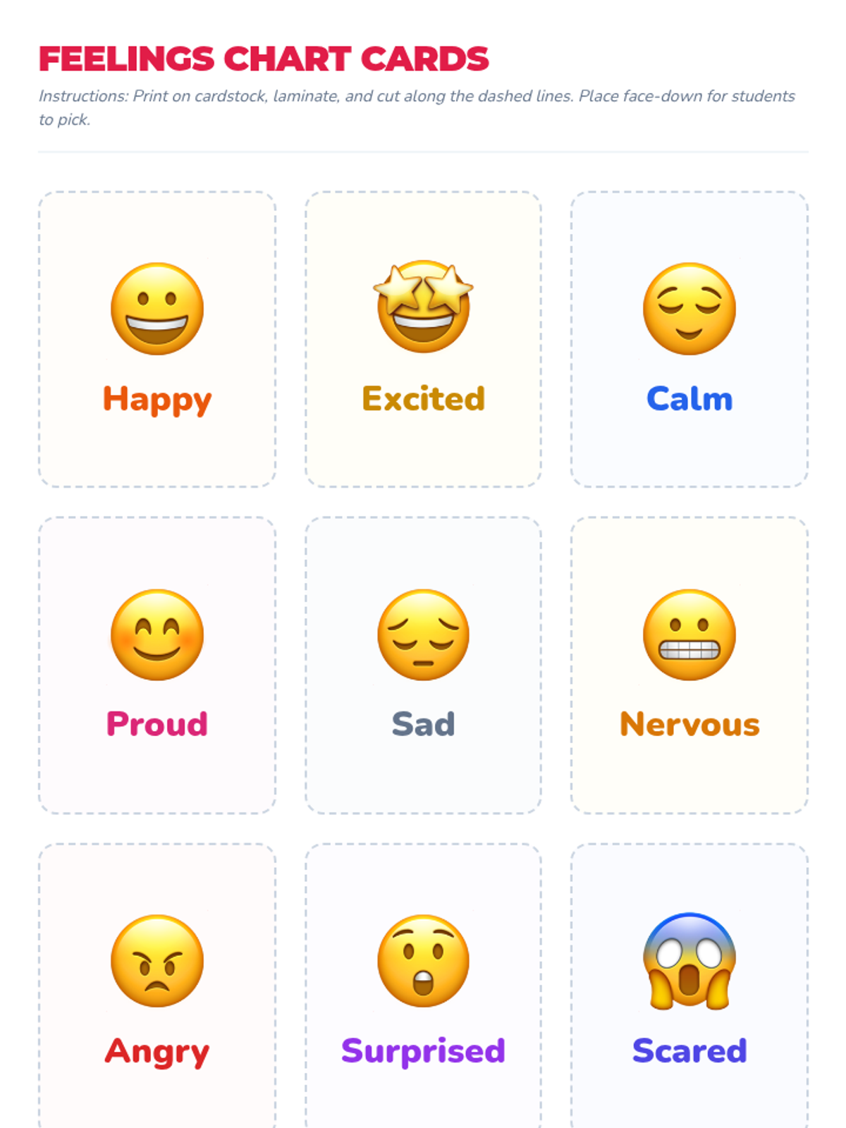 Feelings Chart Cards Activity • Material • Lenny Learning