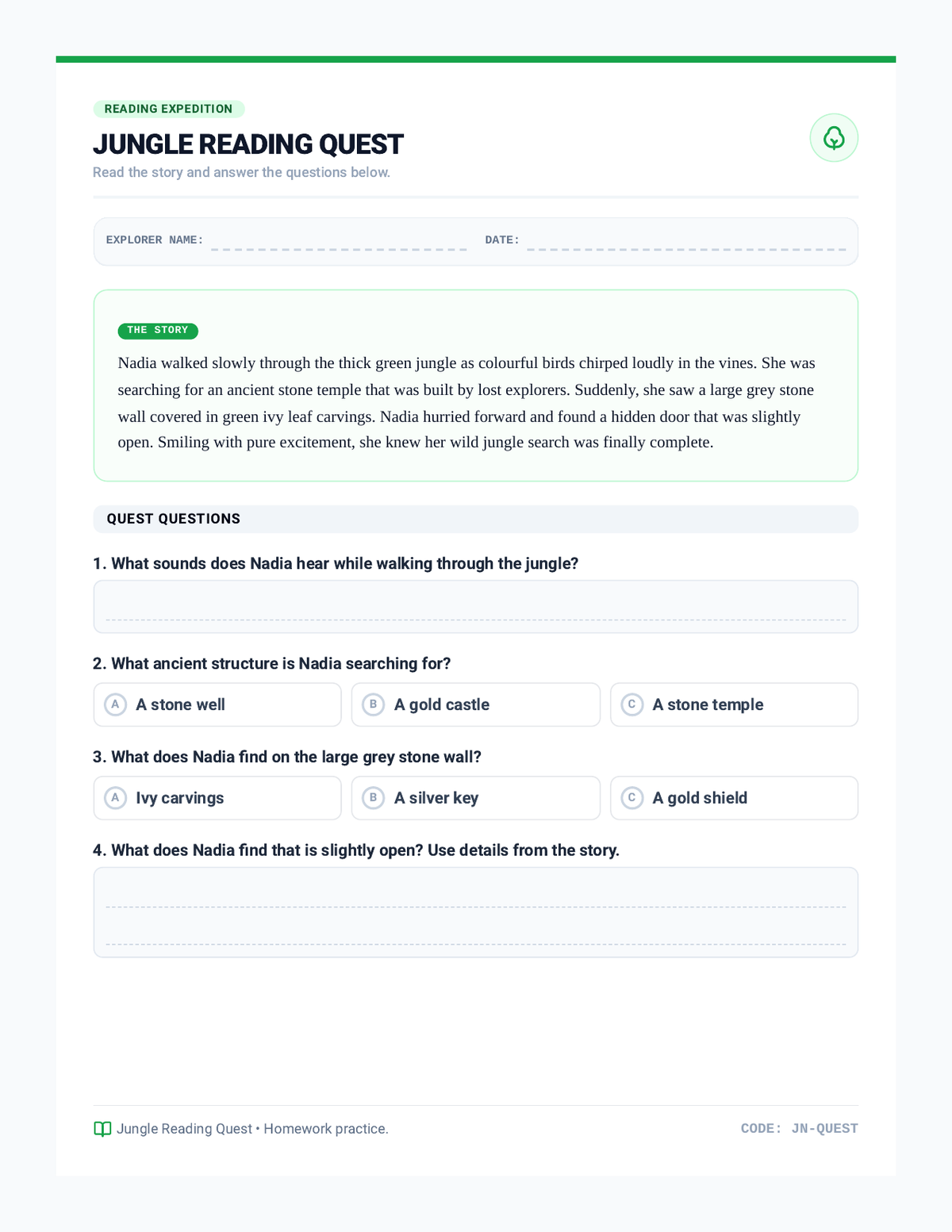 Jungle Reading Quest page 1