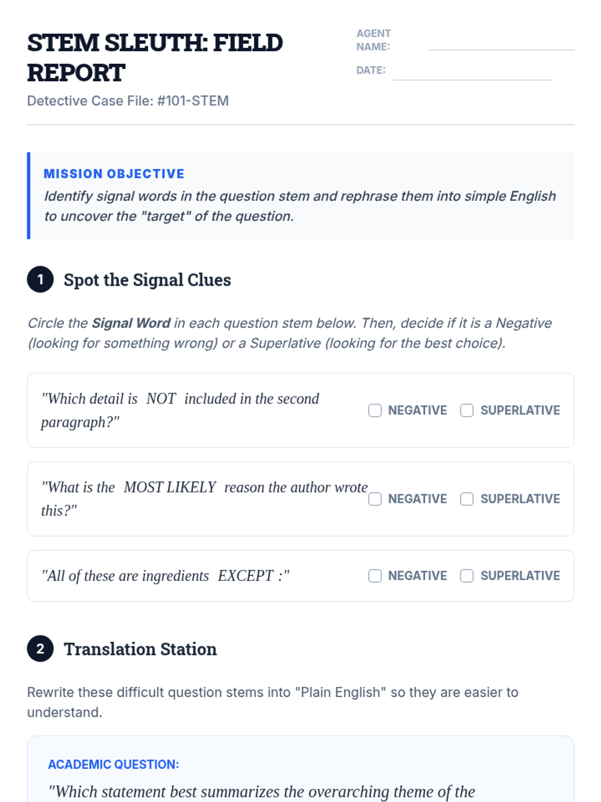 Stem Sleuth Worksheet