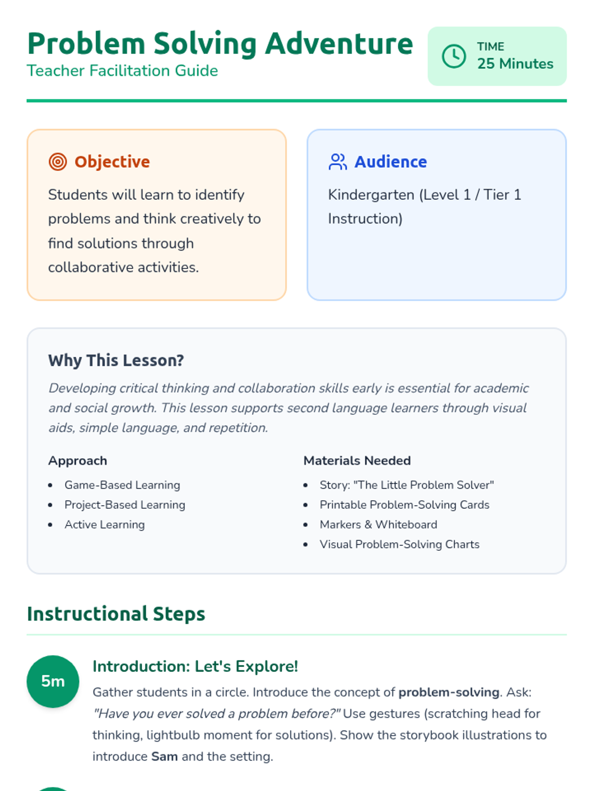 Problem Solving Adventure Lesson Plan • Material • Lenny Learning