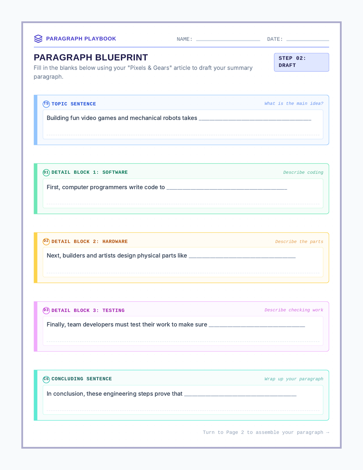 Paragraph Blueprint Organizer page 1