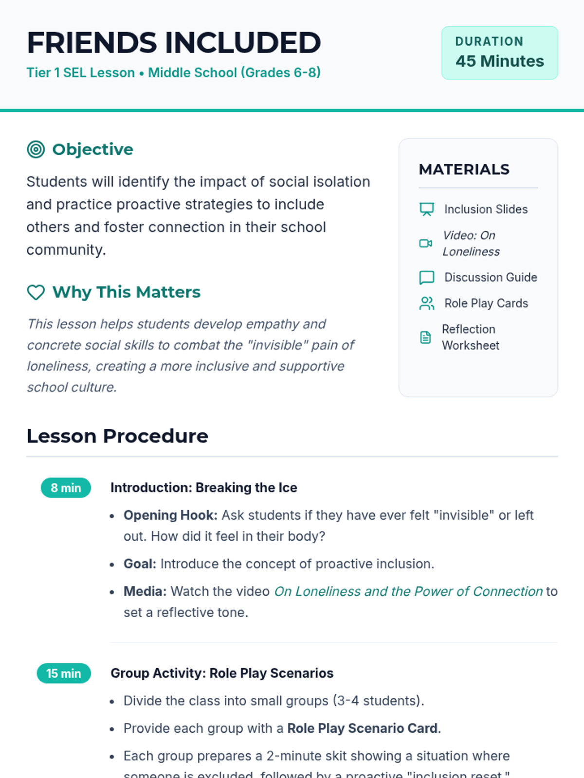 Friends Included Lesson Plan • Material • Lenny Learning