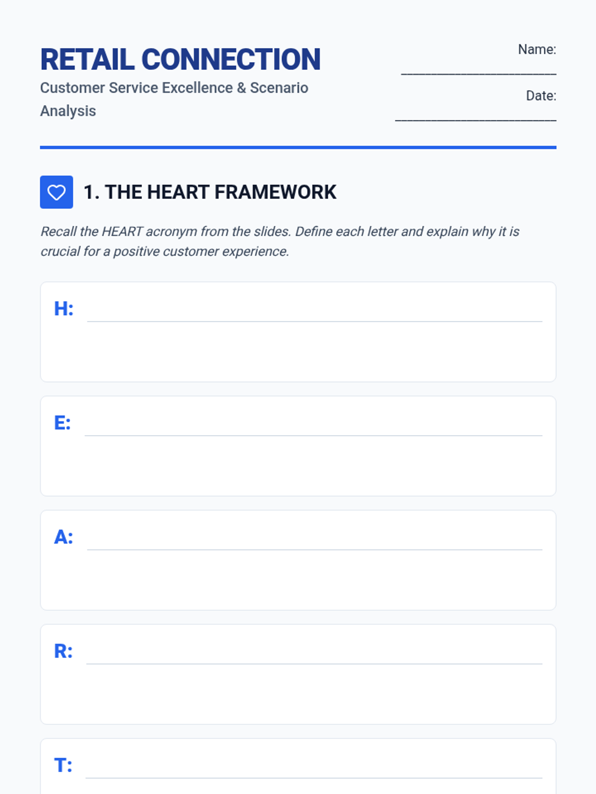 Retail Connection Worksheet