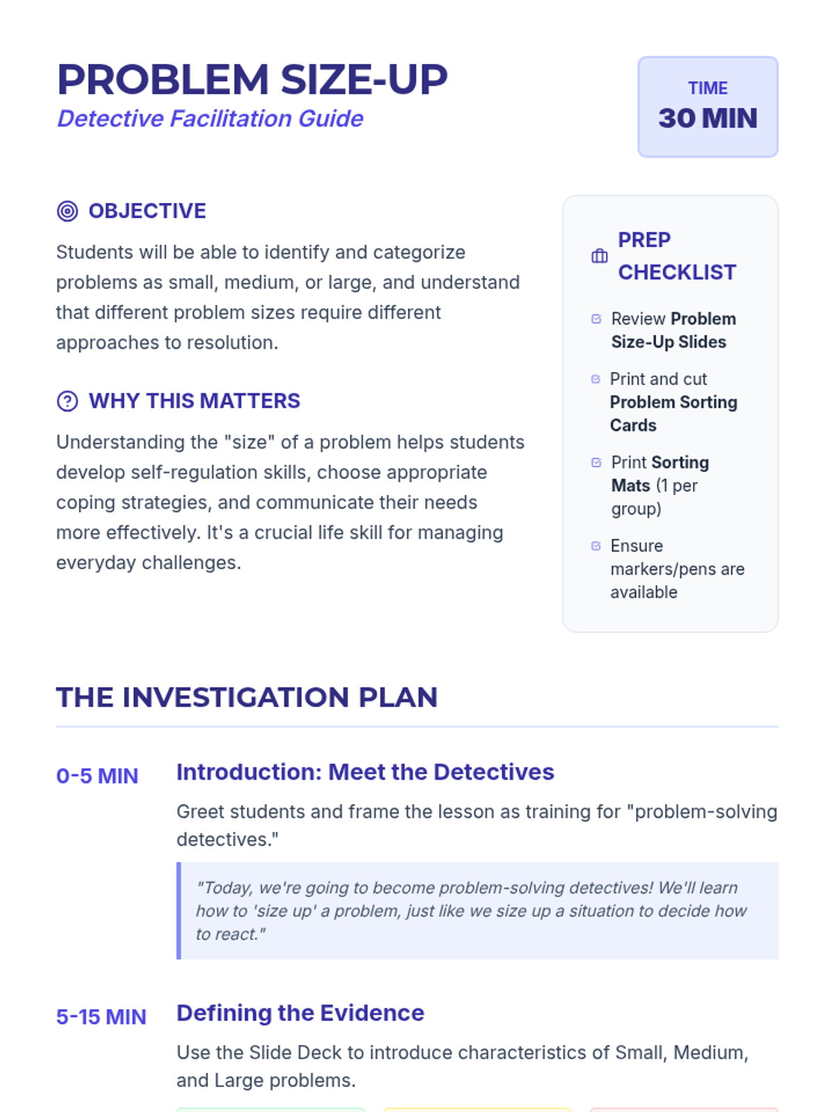 Problem Size-Up Lesson Plan • Material • Lenny Learning