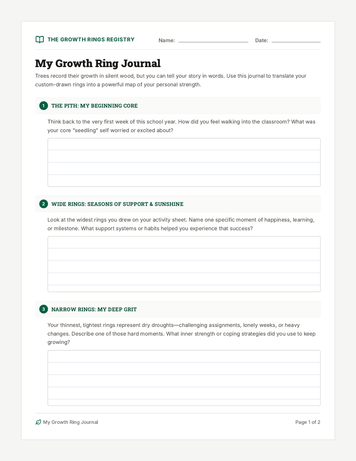 Growth Journal page 1