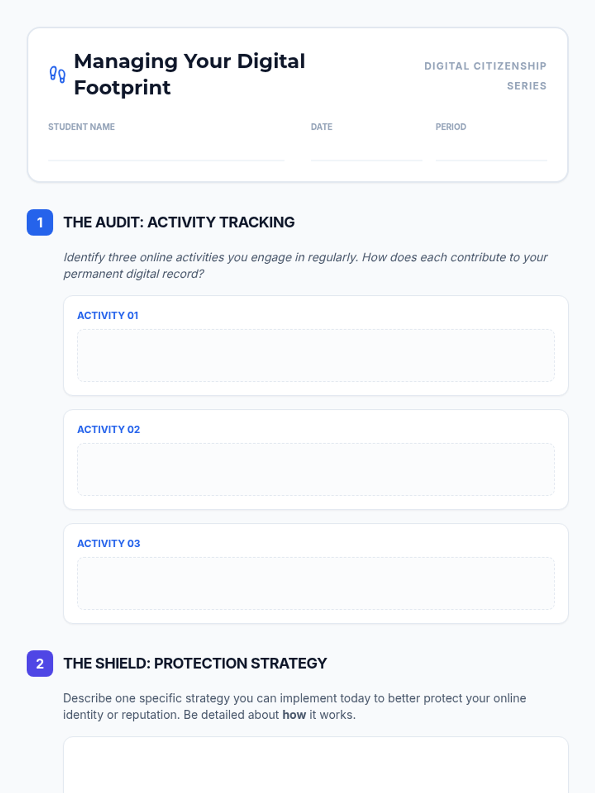 Digital Footprint Worksheet Audit • Material • Lenny Learning