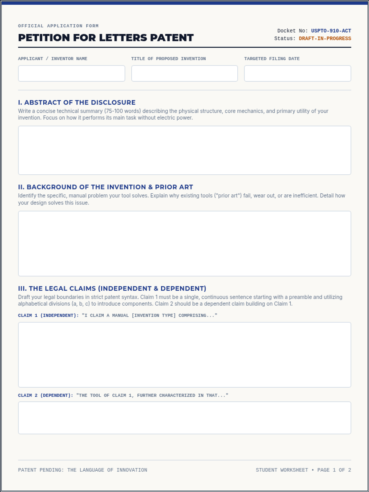 Invention Patent Worksheet