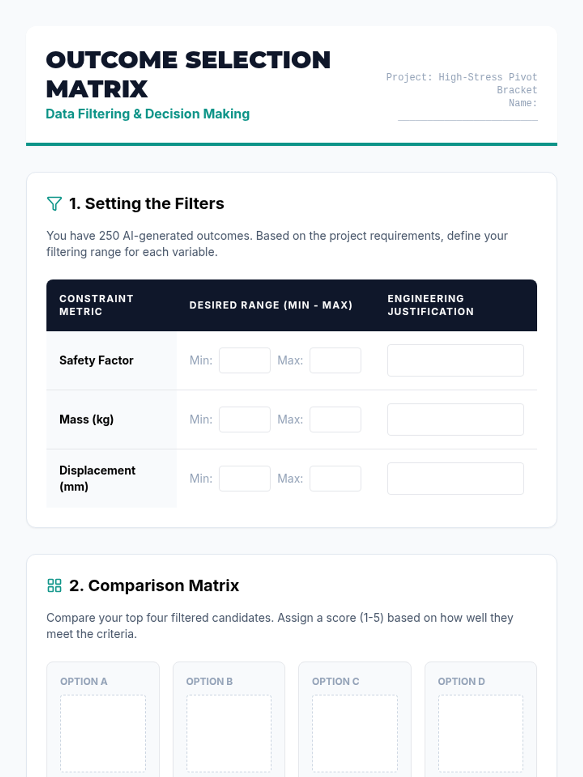 Design Selection Matrix Worksheet • Material • Lenny Learning