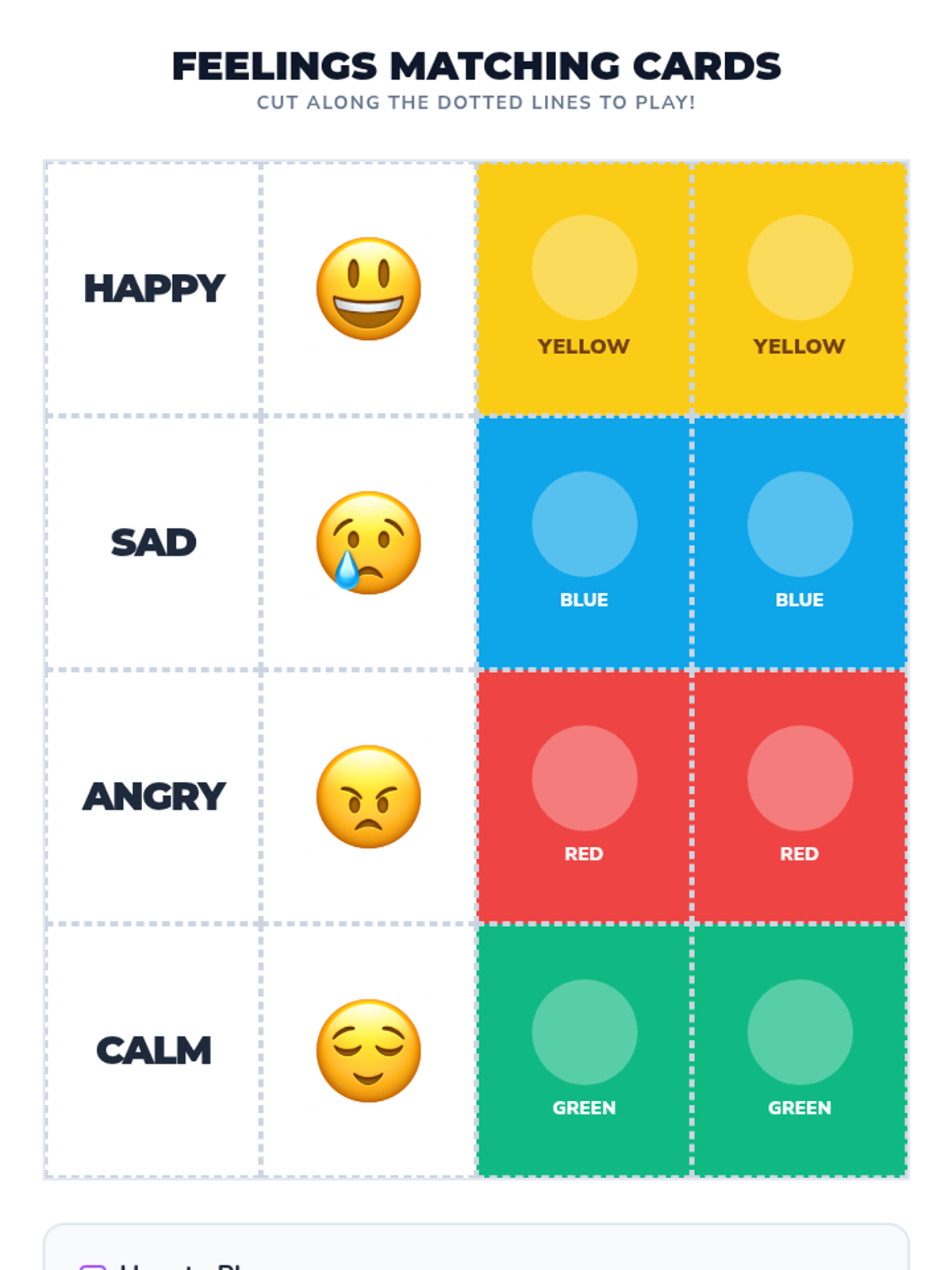 Feelings Matching Cards Worksheet • Material • Lenny Learning