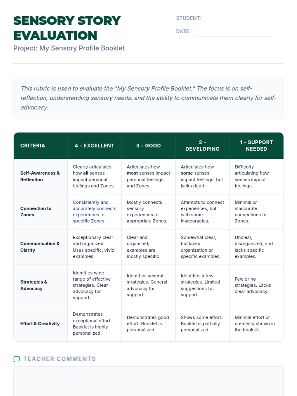 Sensory Story Evaluation Assessment Tool • Material • Lenny Learning