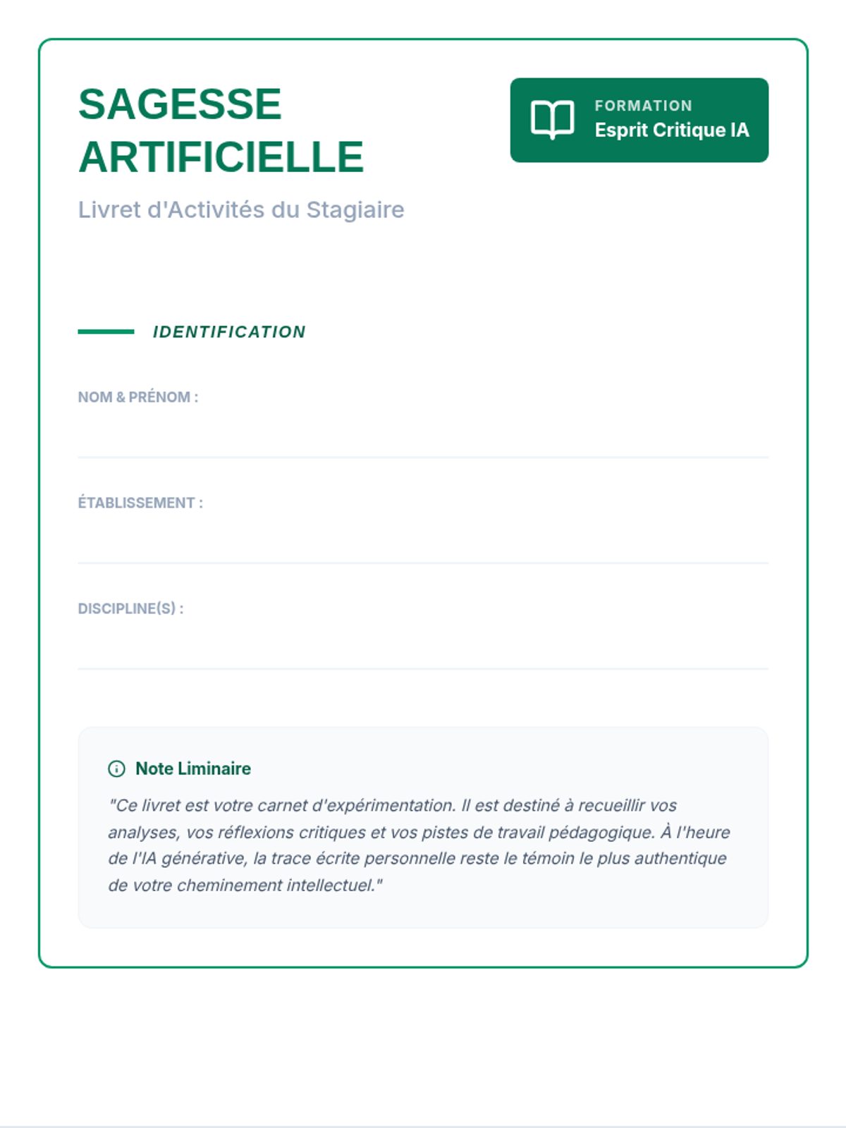Sagesse Artificielle Livret Stagiaire Document