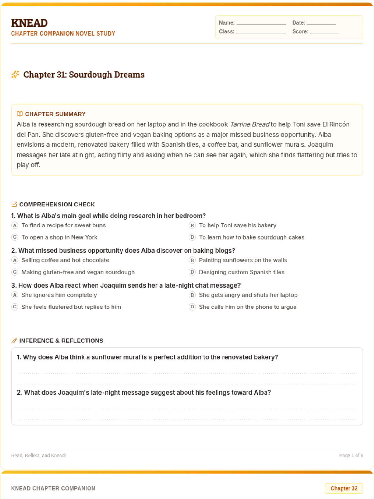 Knead Reading Guide Worksheet