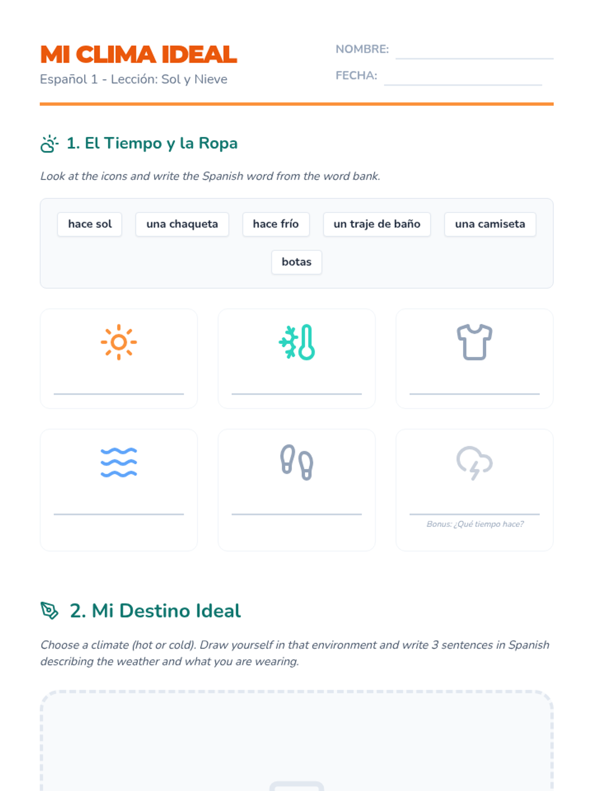 Mi Clima Worksheet Activity Sheet Revision 2