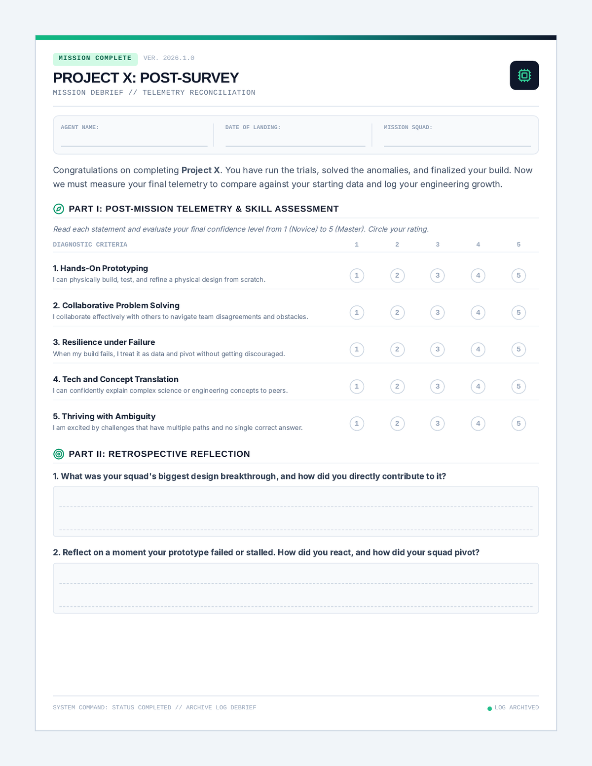 Project X Post Survey Sheet page 1