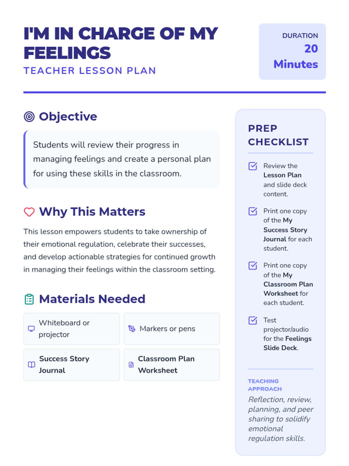 Feelings Lesson Plan Teacher Guide • Material • Lenny Learning