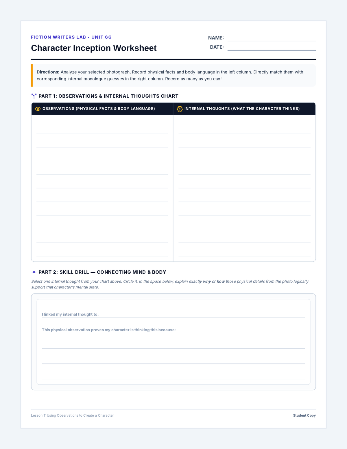 Character Inception Worksheet page 1