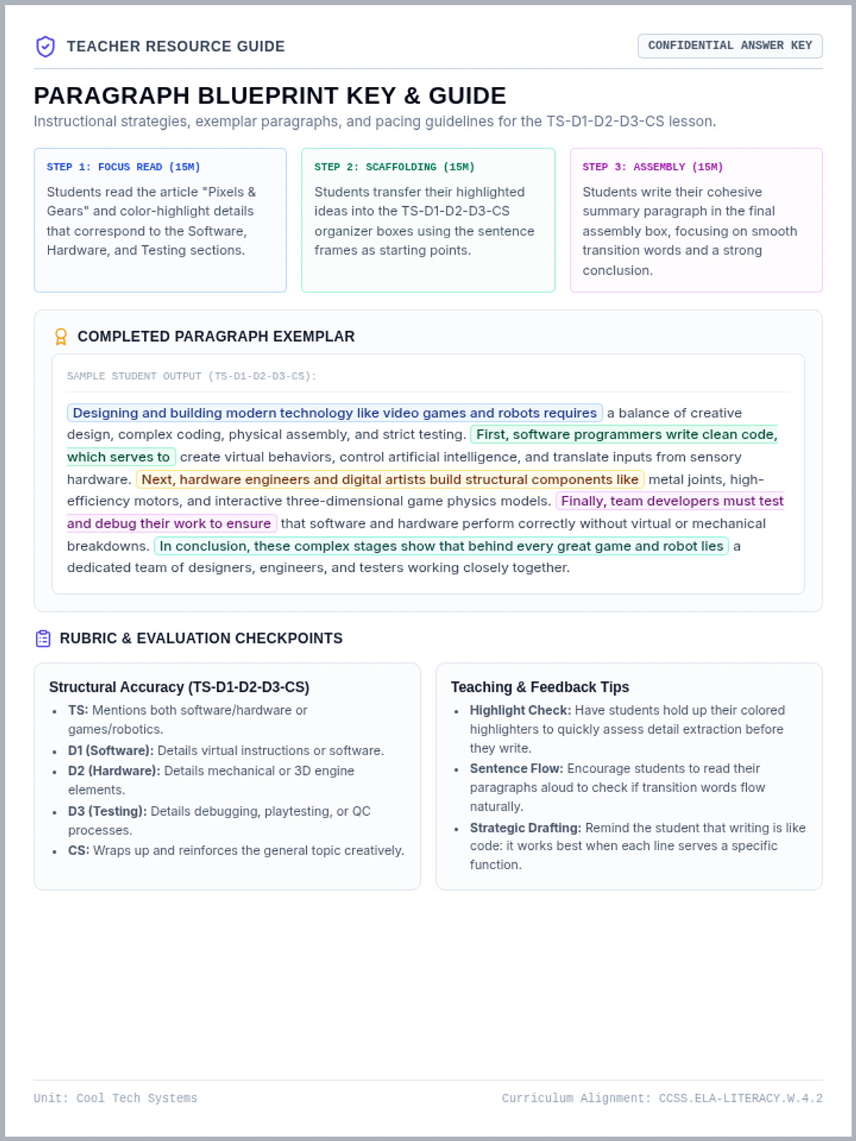 Paragraph Blueprint Answer Key