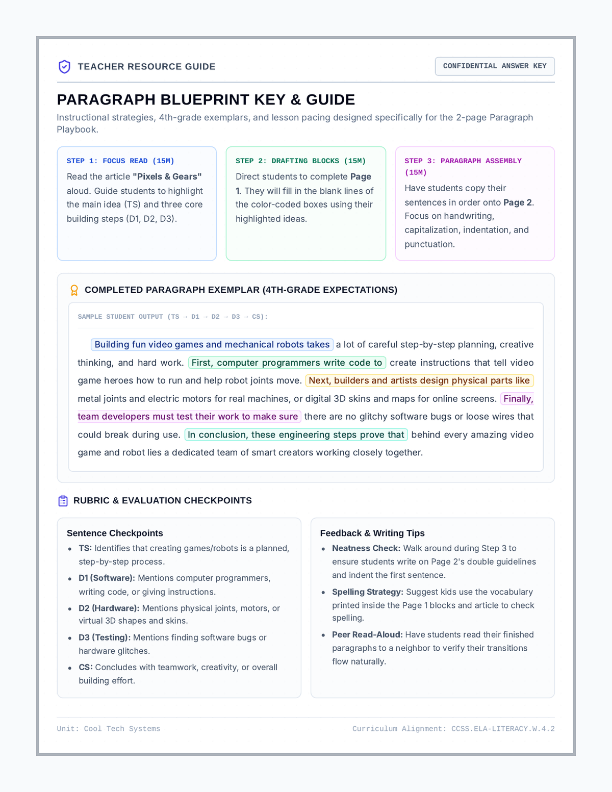Paragraph Blueprint Answer Key page 1