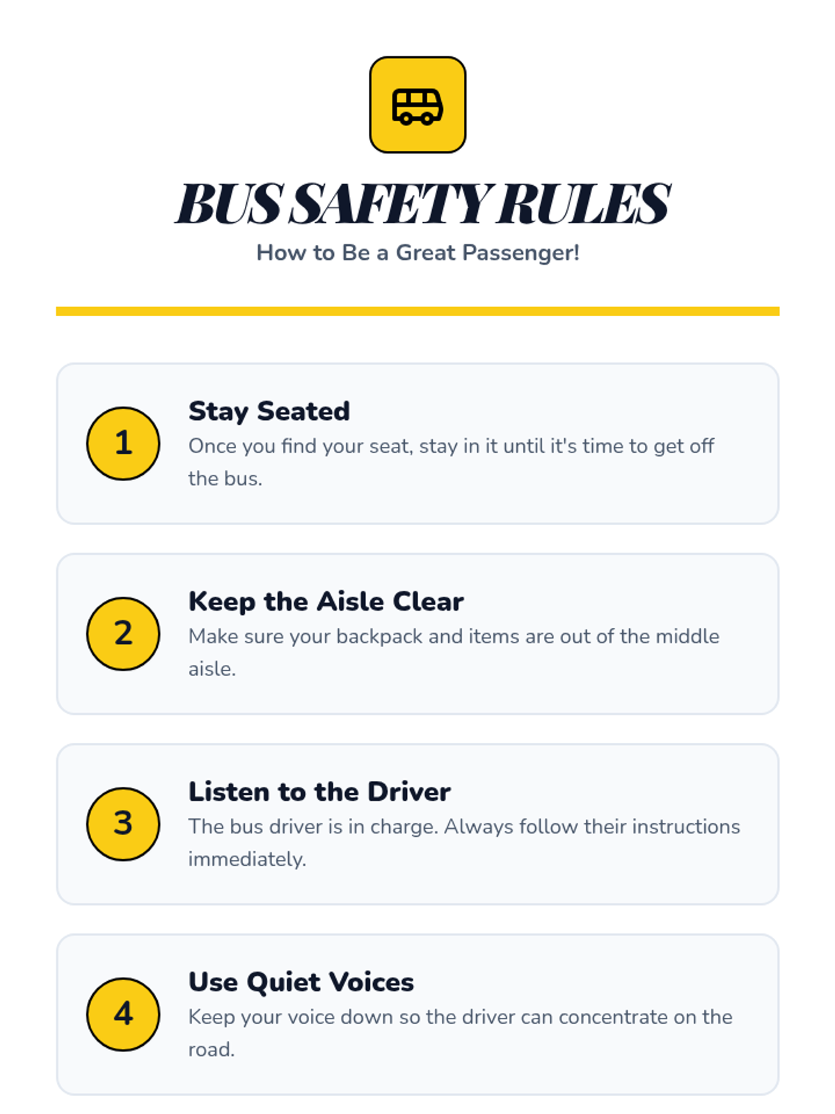 Bus Rider Rules Bus Safety Rules Handout • Material • Lenny Learning