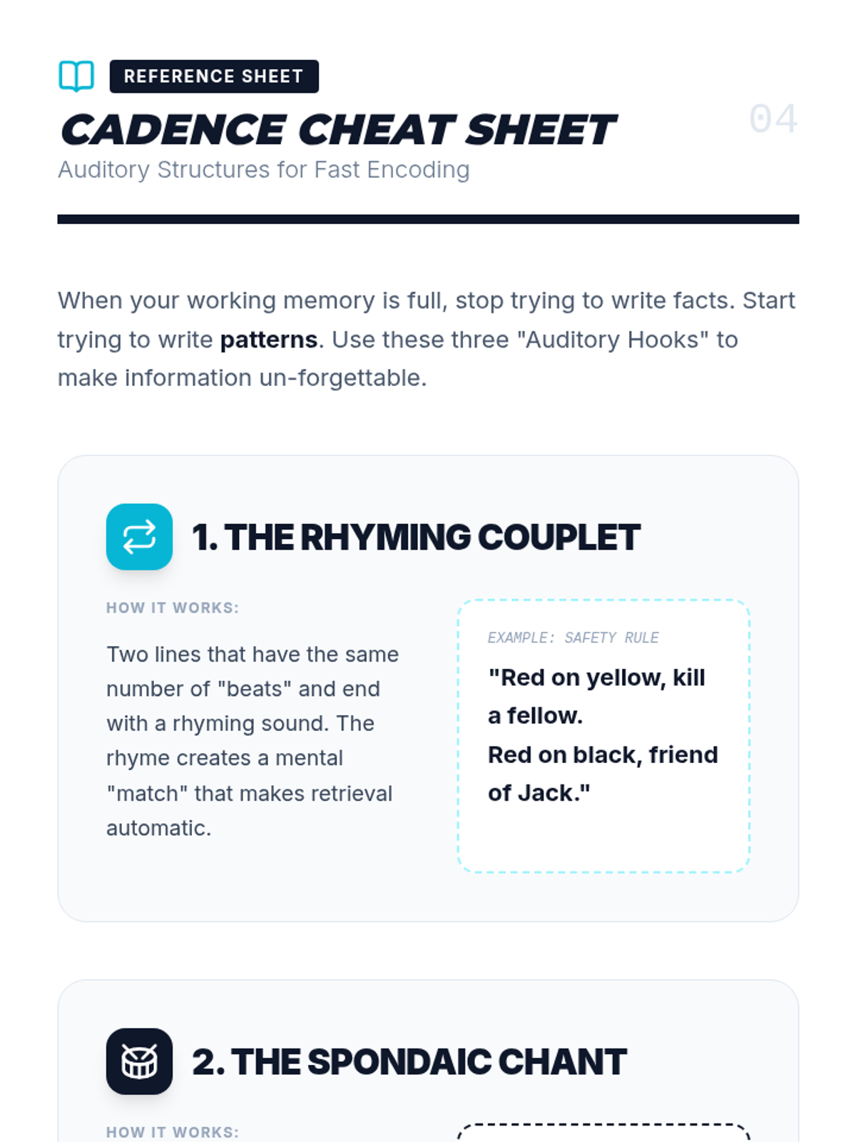 Cadence Cheat Sheet • Material • Lenny Learning