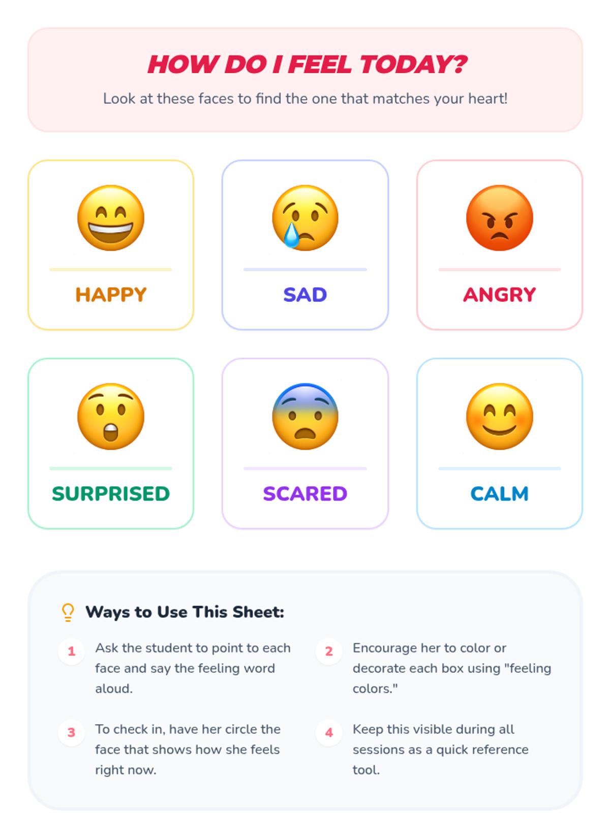 Feelings Faces Reference Worksheet Visual Aid • Material • Lenny Learning