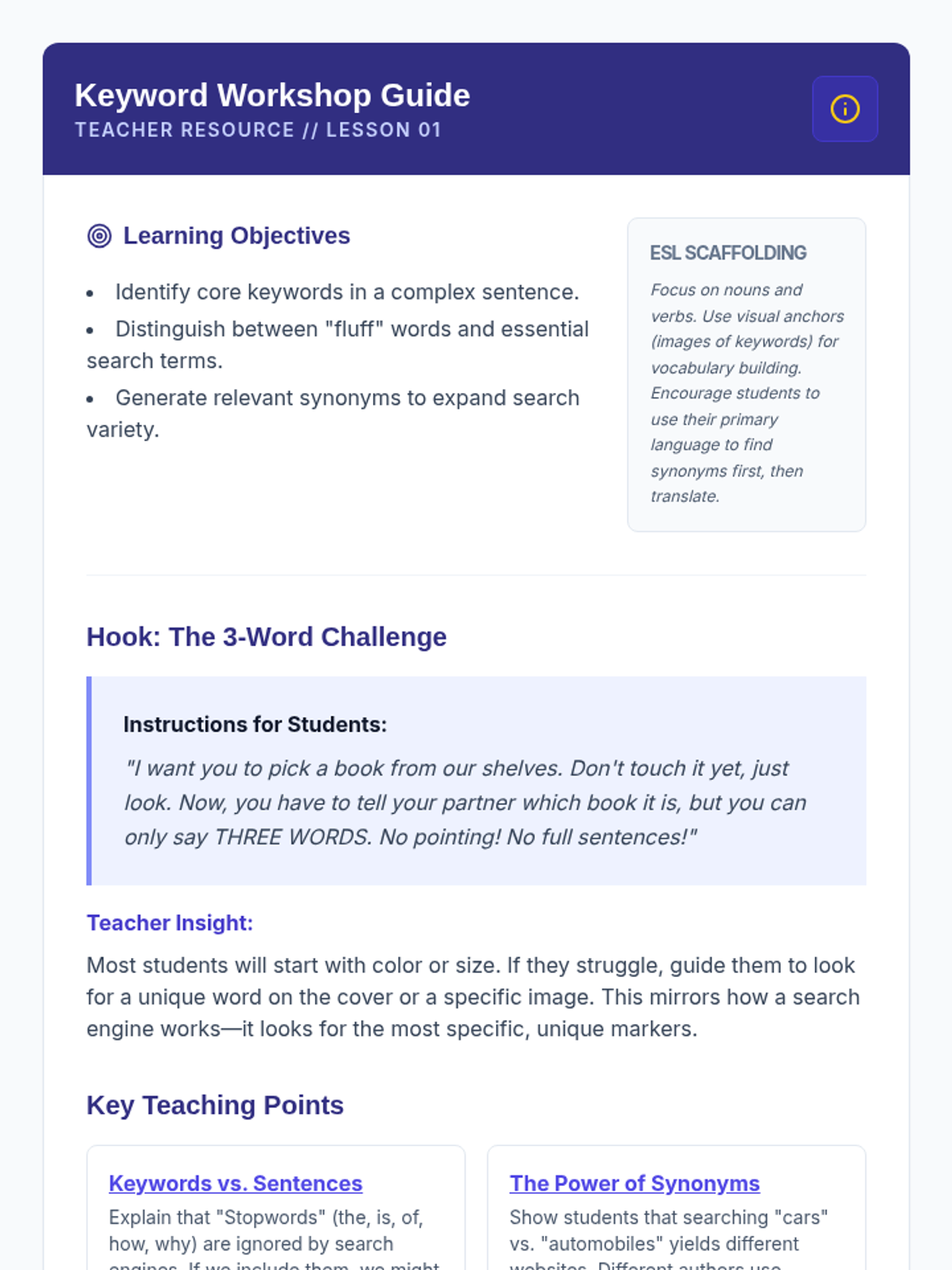 Keyword Workshop Guide