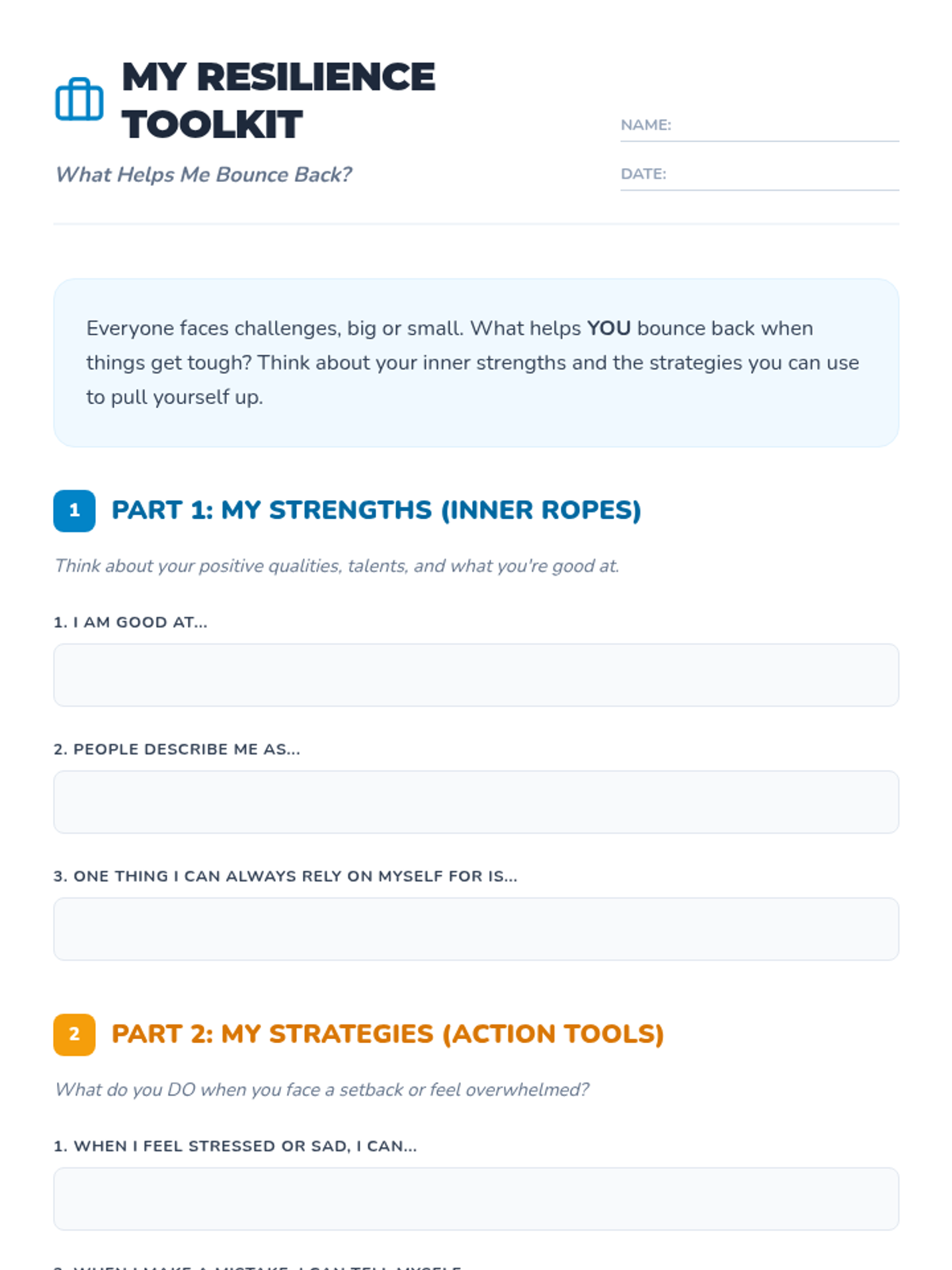 My Resilience Toolkit Worksheet • Material • Lenny Learning