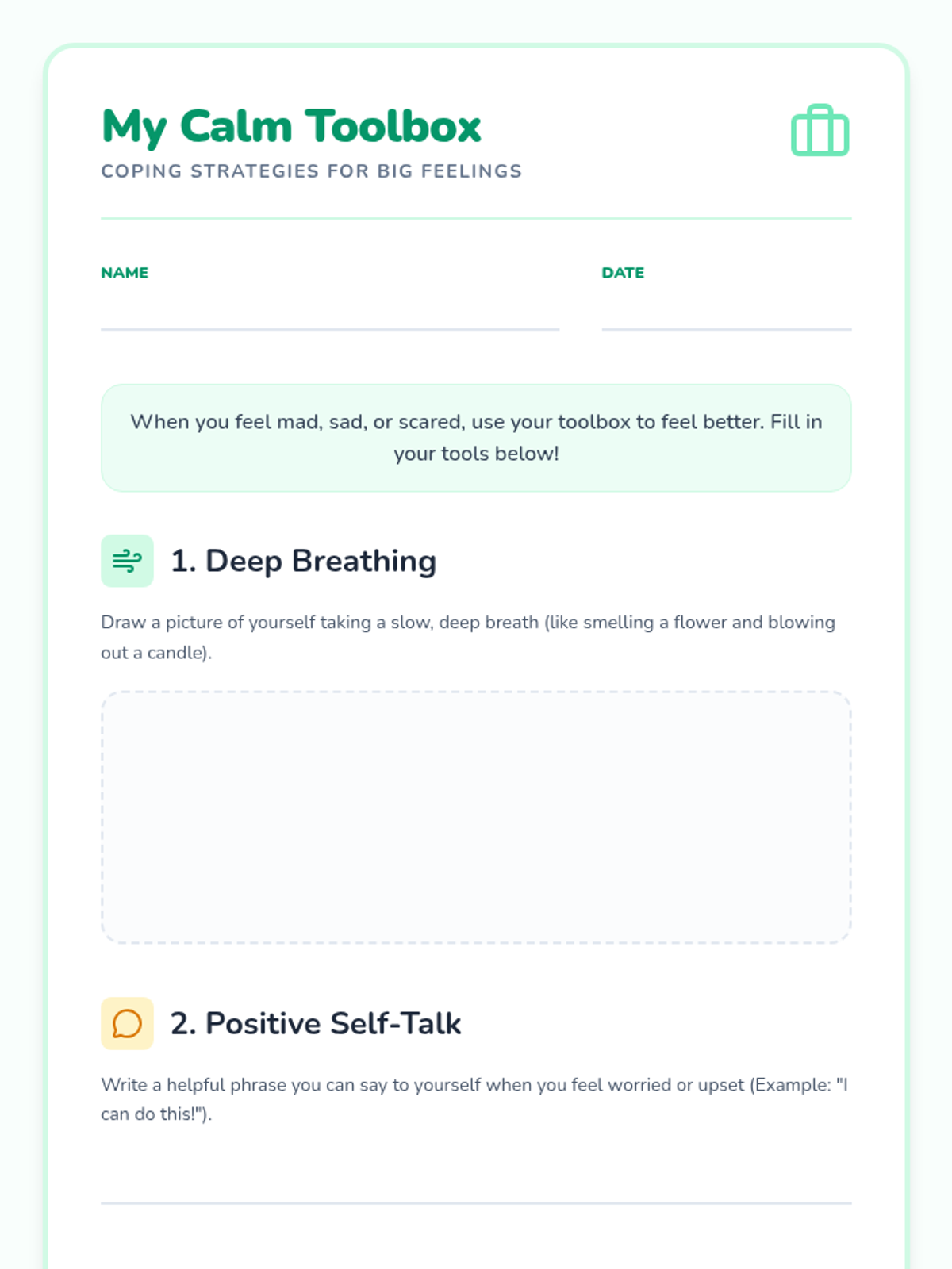 Calm Toolbox Worksheet • Material • Lenny Learning